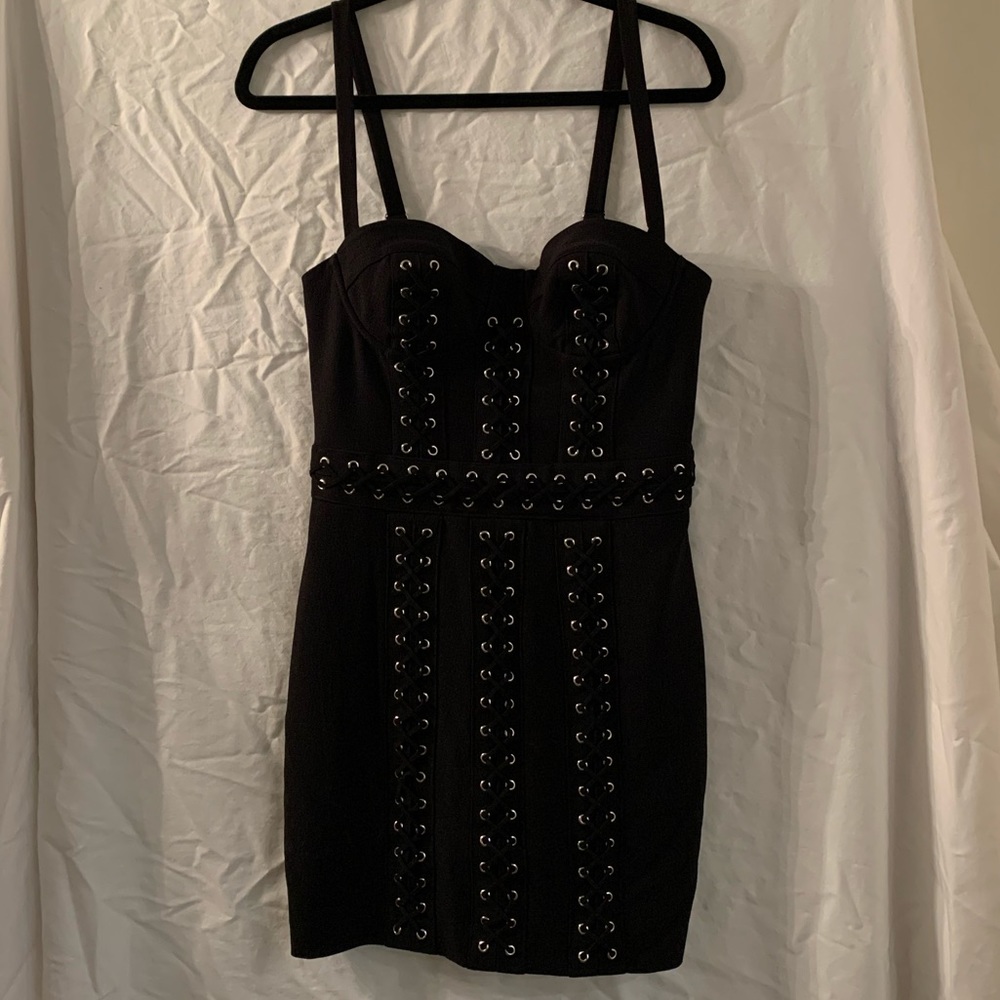 Bebe bodycon dress with black tie detail